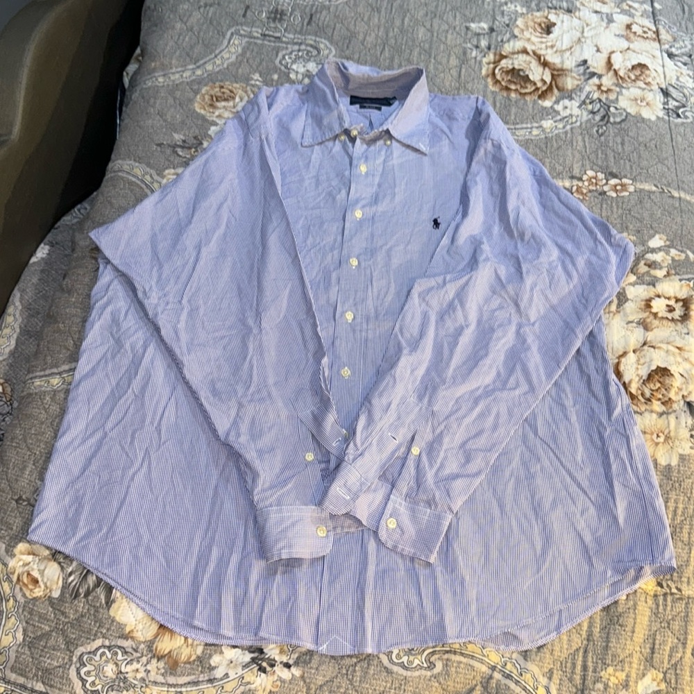 POLO BLUE PLAID COLLARED LONG SLEEVE